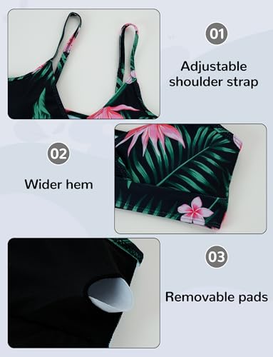 SEAUR Girls' Fashion Bikini Sets Cute 3 Piece Swimsuits V Neck Floral Printed Swimwear Beach Bathing Suit with Cover Up Skirt3