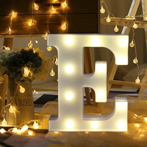 Topzilly LED Marquee Letter Lights Sign, Warm White LED Lamp, Light up 26 Alphabet for Living Room, Bedroom Table & Wall, Home Bar, Christmas, Wedding, Party Festival Decoration (E)