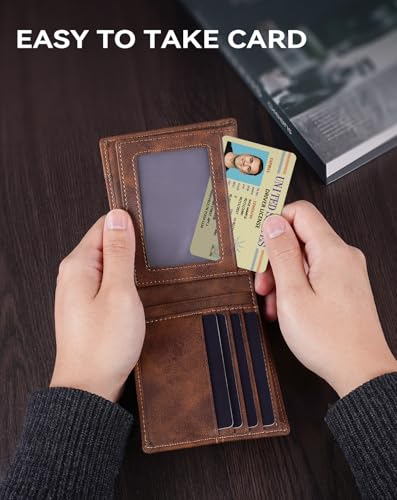 Image of Swallowmall Wallet for Men RFID Blocking Genuine Leather Mens Wallets Bifold with 2 ID Window 13 Card Slots brown-417