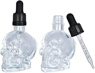 PrinMobel Skull Glass Dropper Bottle - Set of 2 - 2 oz Small Empty Eye Dropper Bottle - For Aromatherapy Refillable Essential Oil, Beauty Oil Mix, Beard Oil, Flavor Oil Dispenser (Halloween)