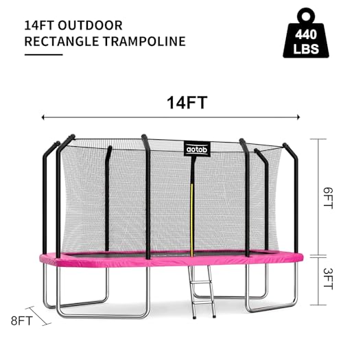 Image of AOTOB 8x14 FT Rectangle Trampoline - Perfect Outdoor Trampoline for Kids - Gymnastics Style Tranpoline with Enclosure Net - Supports Up to 440 lbs(Black)