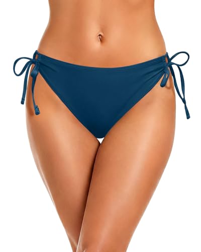 Image of Zmart String Tie Side Bikini Bottoms - Women Full Coverage Swimsuit Bottom Mid Rise Mid Waist Swim Bathing Suit Bottom