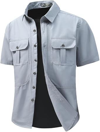 Lightweight Quick Dry MultiPocket Short Sleeve Shirts for Men Casual Outdoor Hiking Fishing Work Button Down Shirts