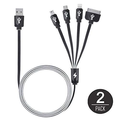 Multi Charger, IVVO 4 in 1 Multiple USB Charging Cable Adapter Connector with 8 Pin Lighting / 30 Pin / Micro USB / Mini USB Ports for iPhone 7 7 Plus,iPad,Nexus 5 and More(2 Pack)