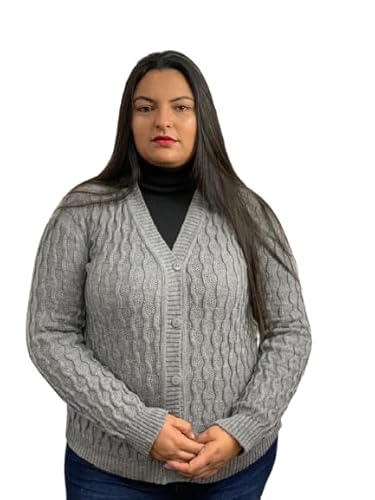 Casaco De Frio Cardigan Botão Feminino Trico Tricot Lã G/gg Plus Size (BR, Numérico, 40, 46, Plus Si
