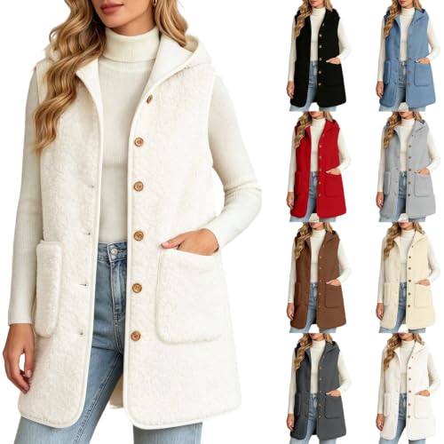 Long Vest With Hood For Women Sleeveless Button Down Fleecce Jackets Vests - image 1