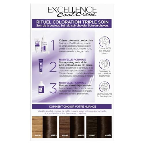 Coloration Permanente 4.11 Châtain Ultra Cendré Triple Soin Anti reflets Jaunes Excellence Cool Crème 'oreal Paris La Boîte De Coloration - vue 8