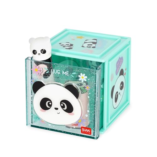 Legami - Cutie Cubes Modular Desk Box, Panda, Schreibtisch-Organizer, Aufbewahrung, inklusive Stickerbogen, stapelbar, multifunktional, ABS, 90 x 90 x 100 cm, Türkis