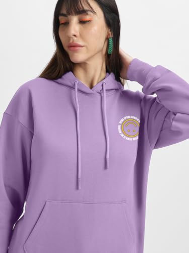 Image of JUNEBERRY Cotton Fleece Regular Fit Hooded Sweatshirt Lastest Back Graphic Printed Winter Hoodies for Women (Available in Colors: Black, SOYA Bean, Orange, Marshmellow, White & Lilac)