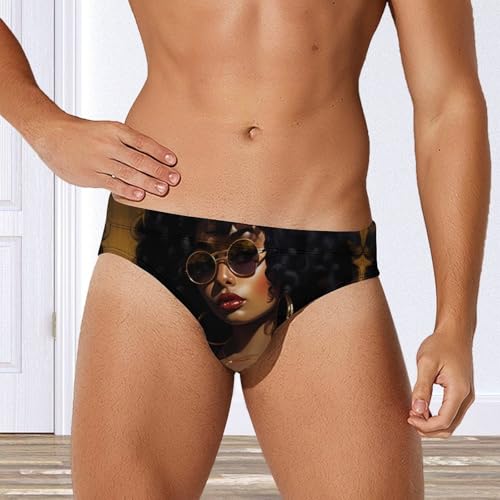 Black Girl Magic Afro Glasses Mens Swim Trunks Soft Stretch Brief Swimming Bikini Shorts Underwear Quick Dry Swimwear4