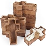 HEYTIMI 12 Pack Wooden Cross Dough Bowls, 7.42' x 4.33' Paulownia Wood Dough Bowl Set for Candle Making, Rustic Farmhouse Decor, Religious Ceremony Centerpiece, Christian Faith Gifts