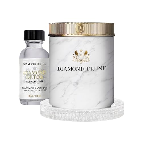 Diamond Drunk Jewelry Cleaner - Non-Toxic, Fine Jewelry Cleaning Kit for Diamond, Gold, & Platinum Rings & More - 2 Months Supply of Safe, Sustainable Cleaner to Restore Shine - Marble Smoke
