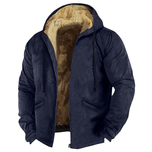 Men's Western Vintage Print Sherpa Fleece Lined Jackets Parka Warm Tactical Jackets Windbreaker Varsity Coat Hooded