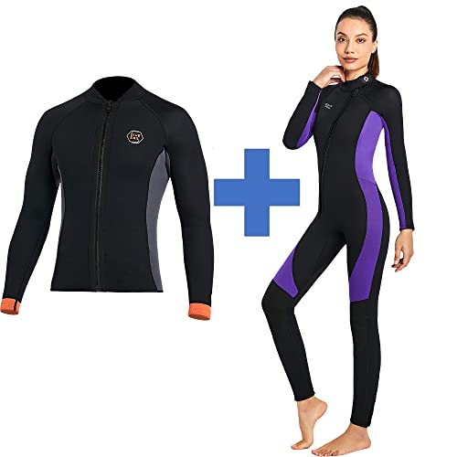 Skyone 2 piezas Traje de neopreno, chaqueta para hombre y mujer de 3MM, traje completo de cuerpo entero miniatura 1