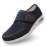 youyun Diabetic Shoes for Men Wide Width Elderly Men's Diabetic Shoes Adjustable Closure Breathable Lightweight Non Slip Air Cushion Sneakers for Swollen Feet Edema,Blue 11.5