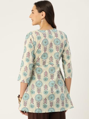 Image of feranoid Floral Print Angrakha 3 Sleeves Flared Kurti