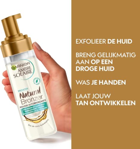 GARNIER Ambre Solaire - Natural Bronzer - Mousse Autobronzante Hydratante - Hâle Progressif & Sur-Mesure - Eau de Coco & Glycérine - Vegan & Cruelty Free - Visage & Corps - 200 ml