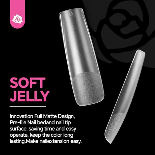 Image of UNA GELLA Full Square Gel Fake Nails Pre-file 120pcs Press On Nails XXL No C Curve Extra Long Nail Tips Clear Long Flat Nail Tips Tapered Square Soft Gel Tips