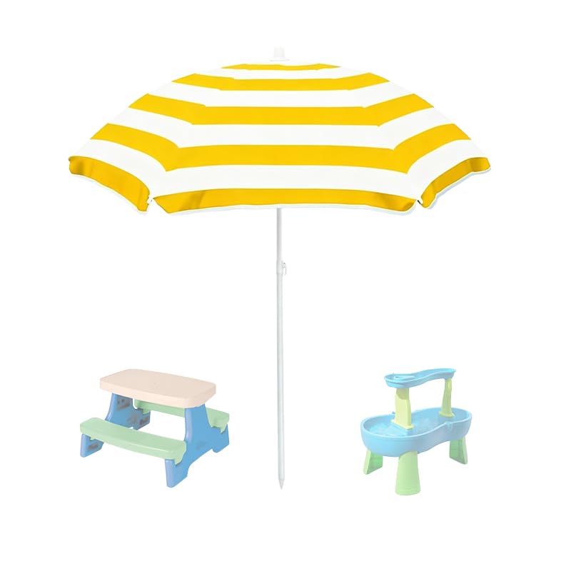 Legendcover Water Table Umbrella Kids Beach Umbrella & Picnic Table Shade Ideal for Sand Play Camping Beach Trips and Garden Fun.Lightweight Yet Durable.(Yellow&white 71 H x 46 W x 46 D)