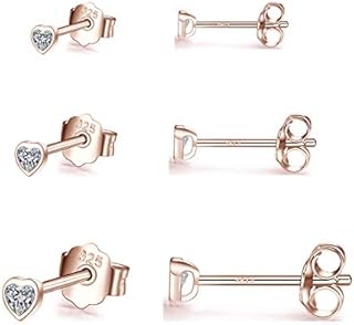 Gulicx 3 Pairs Silver Heart Stud Earrings Set for Women Girls, Hypoallergenic 925 Stering Silver Cubic Zirconia Simulated Diamond Stud Earrings,Small Sleeper Cartilage Studs, Size: 3, 4, 5mm