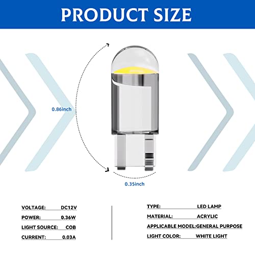Car Led Bulb, 194 Led Bulb, 168 2825 W5W T10 Wedge Cob Led Replacement Bulbs, 12V 6000K Interior Light, Led Replacement Bulbs Error Free For Car Dome Map Door Courtesy License Plate Lights (White) #TOP1