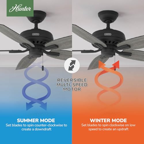 Image of Hunter Newsome, Indoor, Ceiling Fan, No Light, Quiet, 52 inch, Matte Black