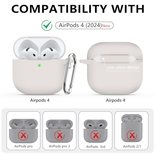 Image of Ljusmicker for AirPods 4 Case 2024 with Cleaner Kit,Stone | Soft Silicone Protective Cover for Apple AirPods 4th Generation Case with Keychain for Women Men,Shockproof