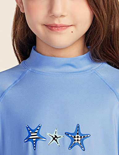 Tsla Girls Long Sleeve Rash Guard Shirt, Uv/Spf Water Beach Surf Swim Top, Upf 50+ Sunscreen Swimwear Shirts, Stars Pastel Blue, 14 #TOP3