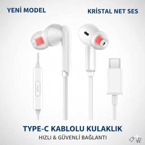 SİLİKON KABLOLU TYPE C KULAKLIK TÜM TYPEC ÇIKIŞLI CİHAZLARA UYUMLU TAK ÇALIŞTIR TAK KULLAN BLUETOOTH GEREKMEZ MÜKEMEL SES BASS TİZ MİKROFON AAA KALİTE !!! TC21 BEYAZ - Görsel 3