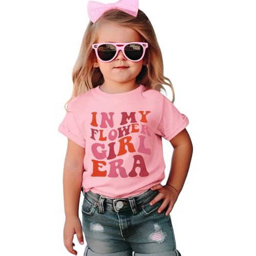 in My Flower Girl Era Shirt for Toddler Girl Wedding T-Shirt Summer Top Groovy Letter Short Sleeve Bridal Party Tees
