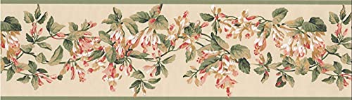 Concord Wallcoverings Floral Vintage Wallpaper Border Featuring Beige and Pink Flowers, Colors Pink Green Beige, Size 7 Inches by 15 Feet JT7482B
