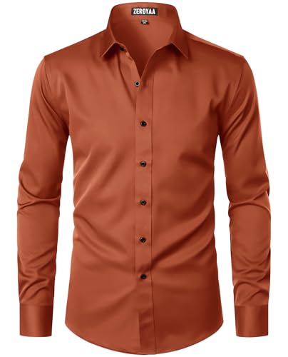ZEROYAA Men's Long Sleeve Dress Shirt Modern Slim Fit Wrinkle-Free Casual Business Button Up Shirts