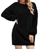 Meenew Women's Drop Shoulder Oversized Long Pullover Black Sweater Dress M