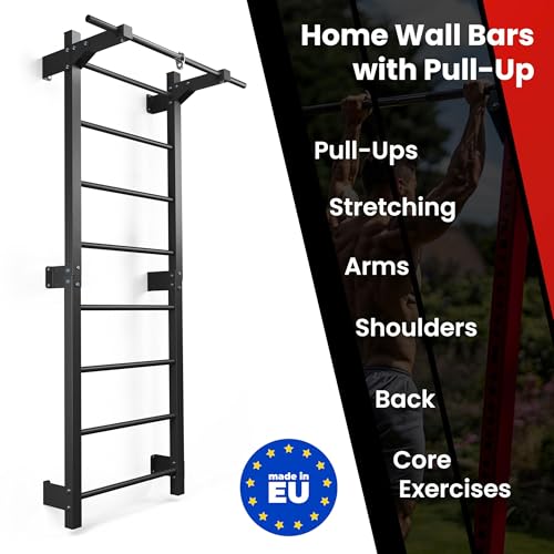 K-Sport: Sprossenwand mit 8 Sprossen I Klettergerüst bis 250kg belastbar I Turnwand mit Klimmzugstange I Metall-Kletterwand zur Wandmontage für Erwachsene & Kinder, inkl. E-Book