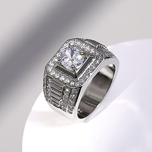 Metmejiao Moissanite Engagement Rings Men's Wedding Band 925 Sterling Silver 14K /White Gold Plated Promise Ring for Men Gold Diamond Ring Iced Out Anniversary Jewelry Gifts 9