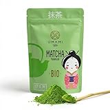 Umami Tè Verde Matcha BIO in Polvere - Grado Premium 1° Raccolto - Coltivato a Uji Kyoto, Giappone - Superfood Energizzante, Ideale da Bere - 50g
