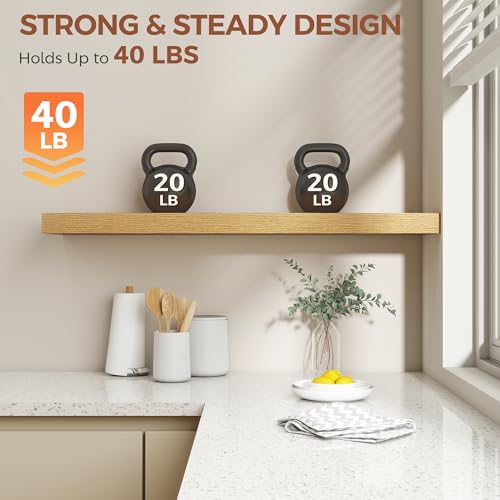 Image of Dreamland 40 Inch Floating Shelves for Wall,8 Inch Deep Floating Shelves,40 inch W x 8 inch D Wall Shelves for Bedroom,Living Room, Kitchen,Bathroom,Oak Color,Set of 2