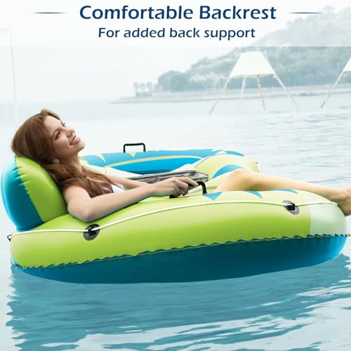Image of Jasonwell Inflatable River Tube Float - 2 Person Heavy Duty River Float Pool Floats with Removable Cooler Lake Water Tubes for Floating River Raft Lounge Floatie with 2 Cup Holders for Adults (YG)