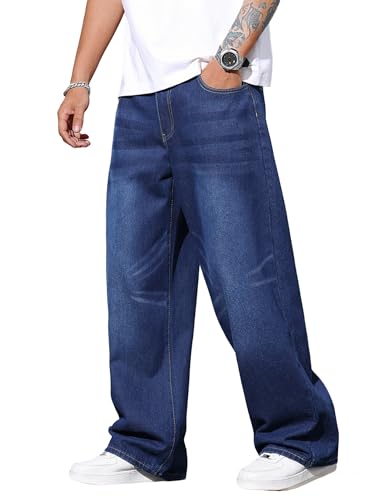 Zewool Jeans Baggy Hip hop pour Hommes,Jeans Skater à Jambe Large,Pantalons en Denim à Coupe Loose,Streetwear Jambe Droite Coupe relaxée Y2K extrême...