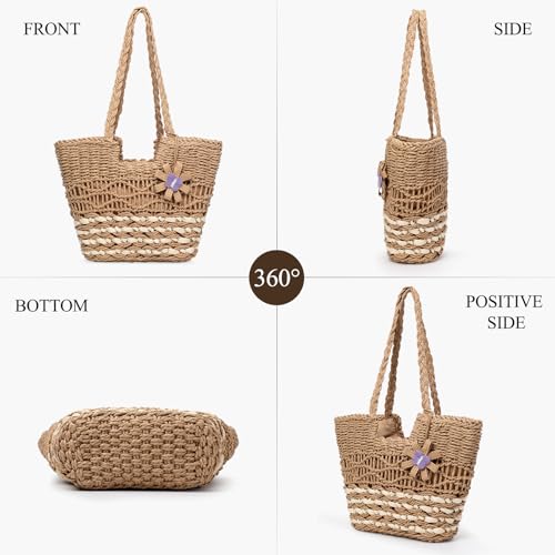 Image of Trifabricy Beach Bags for Women, Summer Straw Bag, Woven Straw Beach Tote Bag Shoulder Handbags