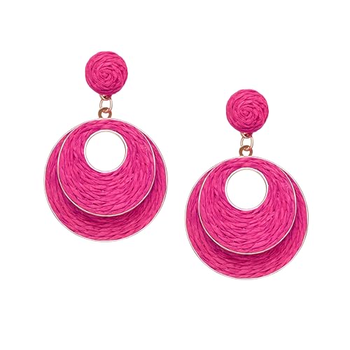 Image of Raffia Hoop Earrings for Women - Boho Straw Wiker Dangle Drop Earrings for Summer Beach, Bohemian Trendy Rattan Jewelry