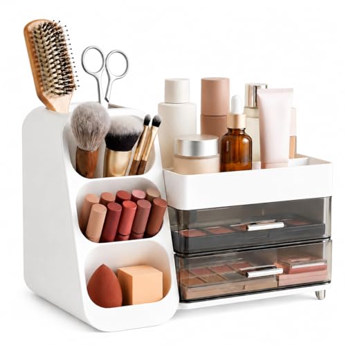 Nordkai Make-Up Organizer für Kosmetik und Schminktisch Organizer große Kapazität mit 3 Schubladen robuster Kunststoff für Schlafzimmer & Bad