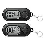 Ninnyi 2 Pcs Digital Pocket Watch, Black Mini Portable Sports Precise Countdown Timing LCD Keychains Stop Clock