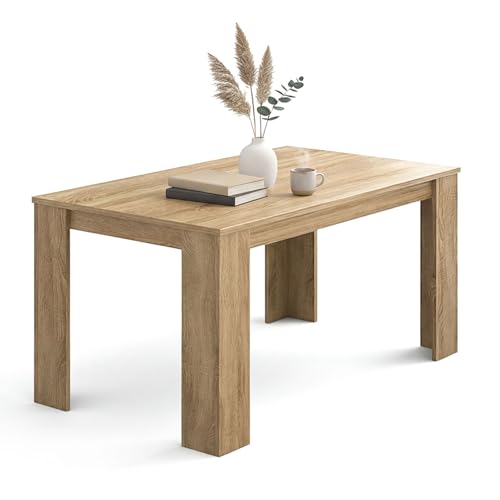 duehome | Mesa de sala de jantar, mesa fixa, modelo de naia, acabamento em carvalho canadian, medidas: 140 cm (comprimento) x 80 cm (largura) x 75 cm (altura)