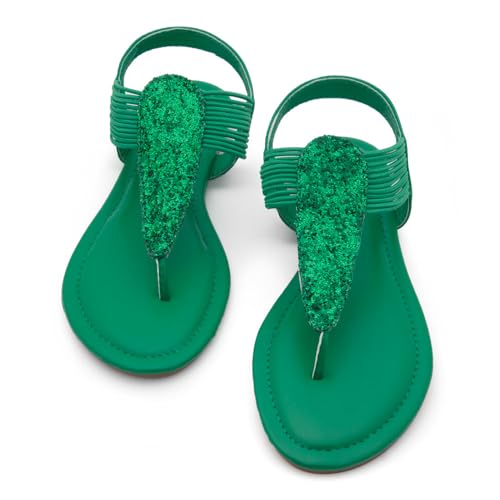 Image of Shoe Land Women's Flat Sandals - Fashion Thong & Gladiator Style with Elastic Strappy String Ankle Strap, Dressy Casual Comfortable Daily Wear, Trendy 2025