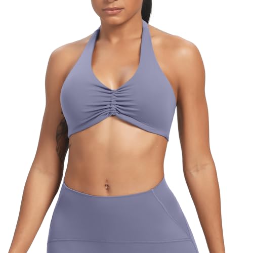 Image of Aoxjox Women's Workout Sports Bras Fitness Taylor Scrunch Halter Bra Yoga Crop Tank