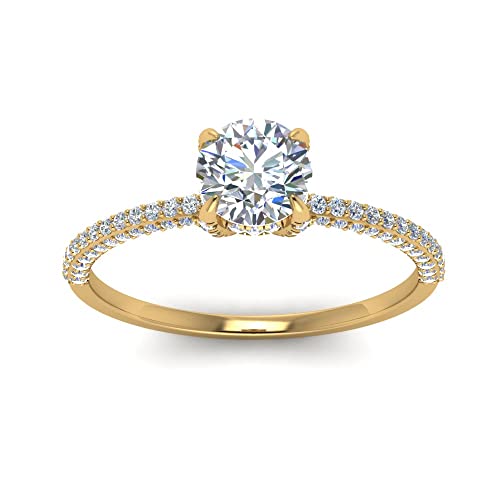 Image of Choose Your Gemstone Delicate Hidden Halo Diamond CZ Ring Yellow Gold Plated Round Shape Petite Engagement Rings Minimal Modern Design Birthday Gift Wedding Gift US Size 4 to 12