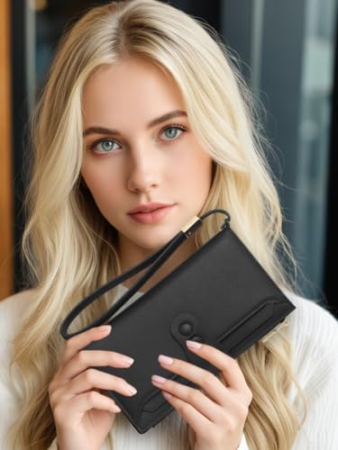 Custom Wristlet Wallet,Personalized Engraved Name Wallets with RFID Blocking Large Capacity Clutch Purse Credit Card Holder with Zipper Pocket for Women (Style 2-Black)2