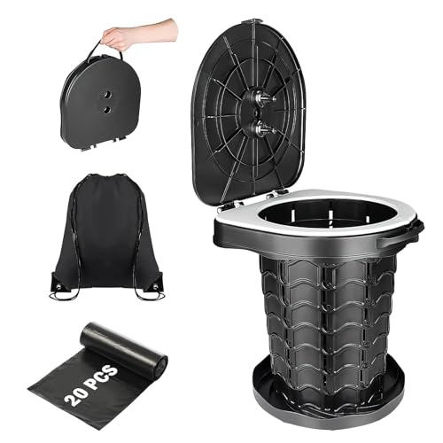 WC voyage ajustable en hauteur avec sacs hygiéniques, seau de toilette compact et stable