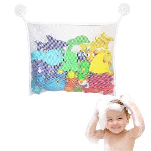 Bath Toy Storage - 1 Pcs Bath Toy Storage Organizer with Suction Cup Multi-use Net Bags Perfect Bathtub Toys Holder & Bathroom or Shower Caddy for Kids and Toddlers (White)